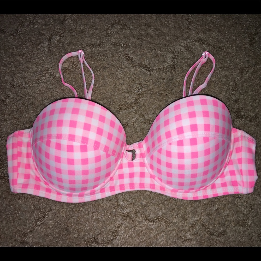Pink and white checkered bathing suit top